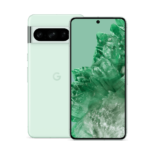 Front and back of Pixel 8 pro mobile phone in light green color